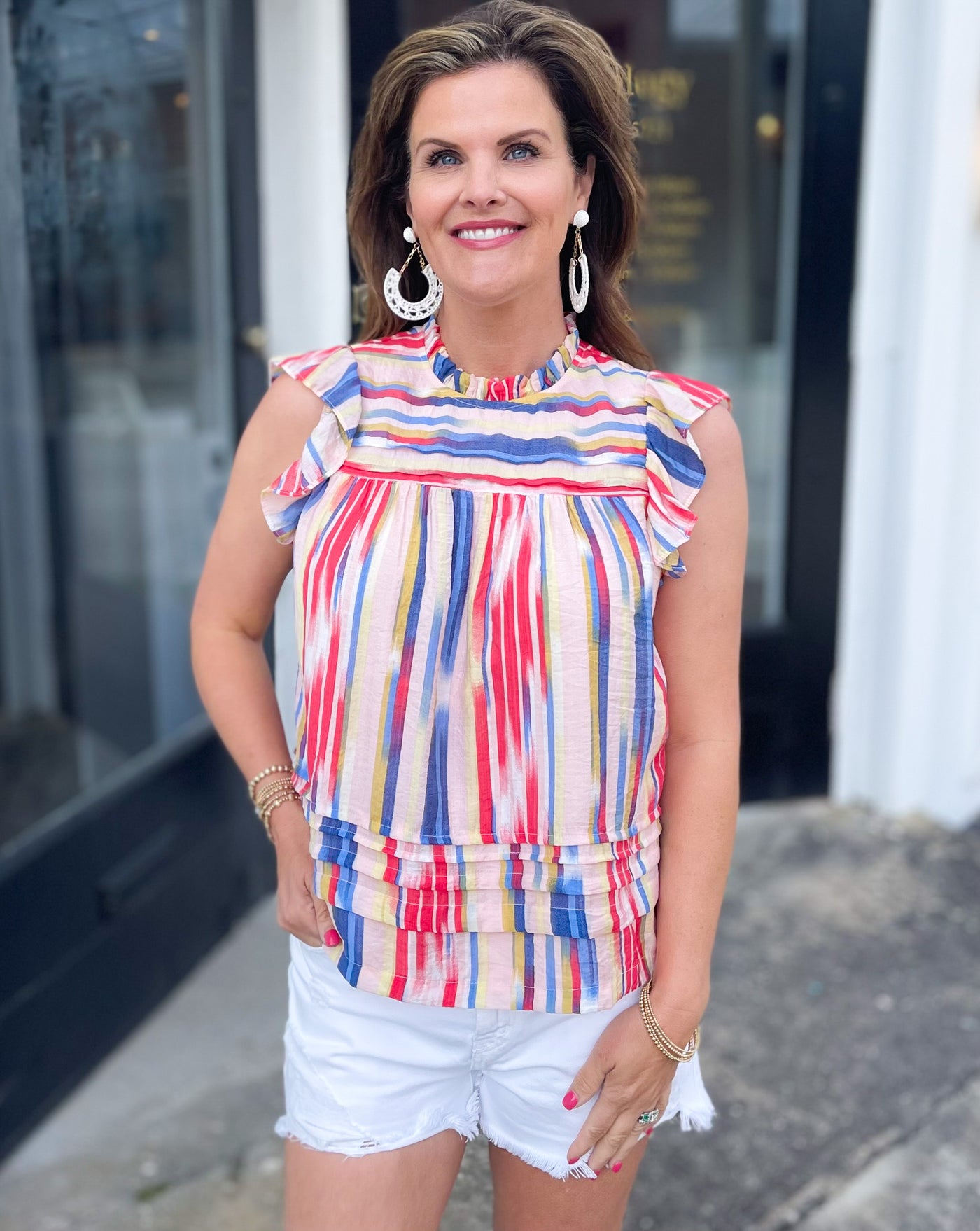 Signs Multi Stripe Flutter Sleeve Top