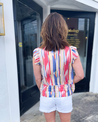 Signs Multi Stripe Flutter Sleeve Top