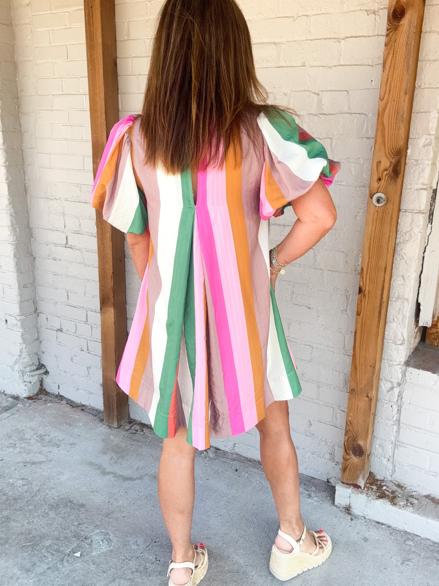 Walk Don't Run Striped Puff Sleeve Dress