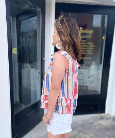 Signs Multi Stripe Flutter Sleeve Top