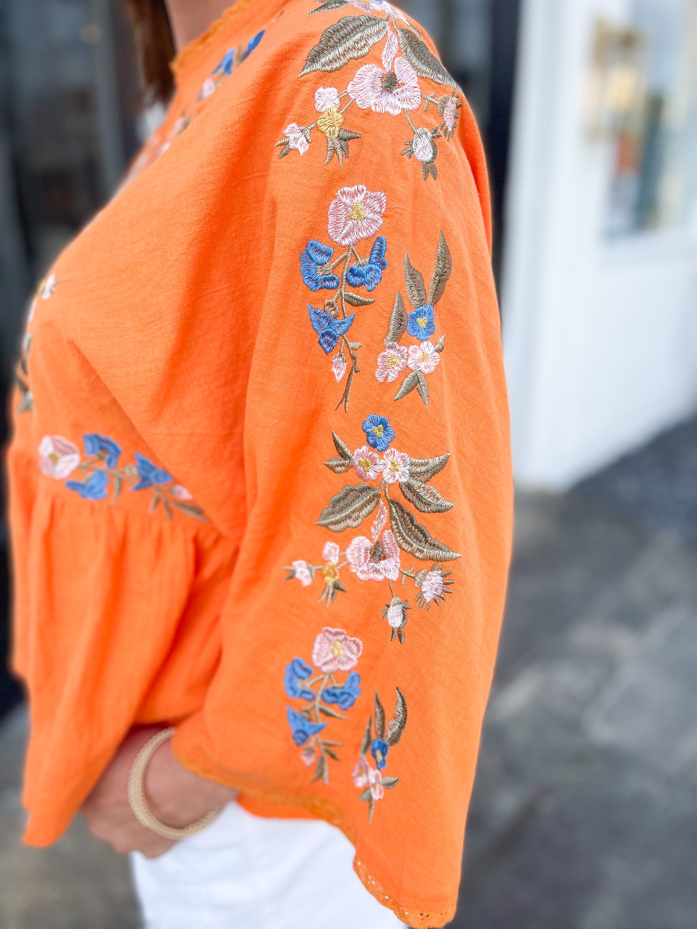 Now That We Found Love Orange Embroidered Kimono Sleeve Top
