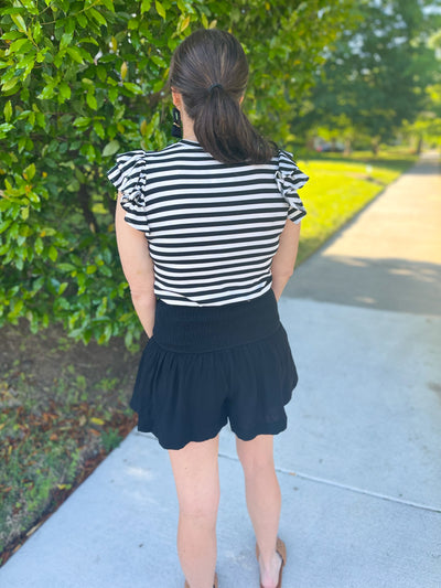 Baby Baby Baby Black & White Stripe Flutter Sleeve Top