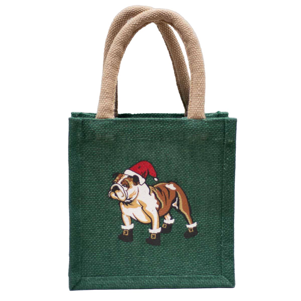 St. Nick Bulldog Petite Gift Tote   Green/Brown/Red   7x7x5