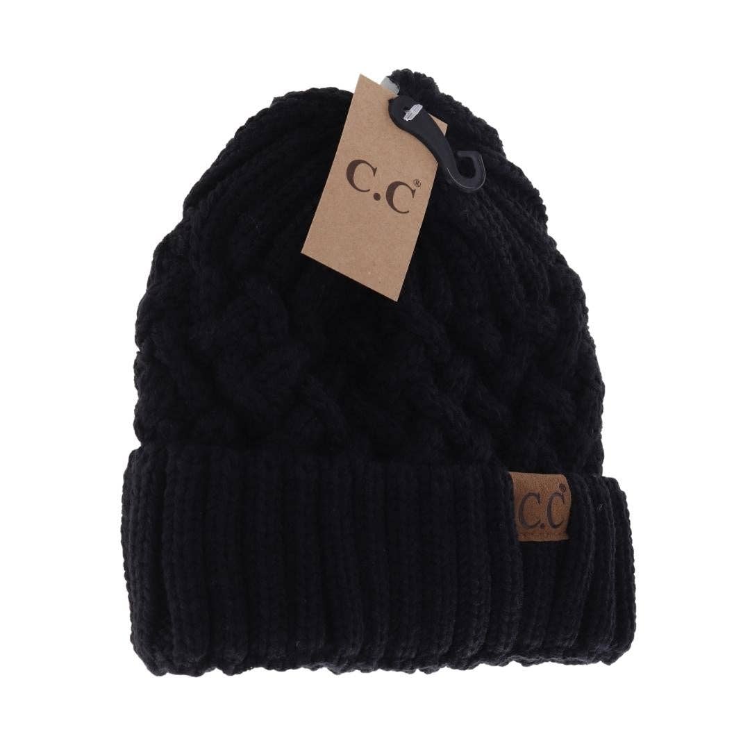 Lattice Knit Cuff C.C Beanie YJ1003: Black
