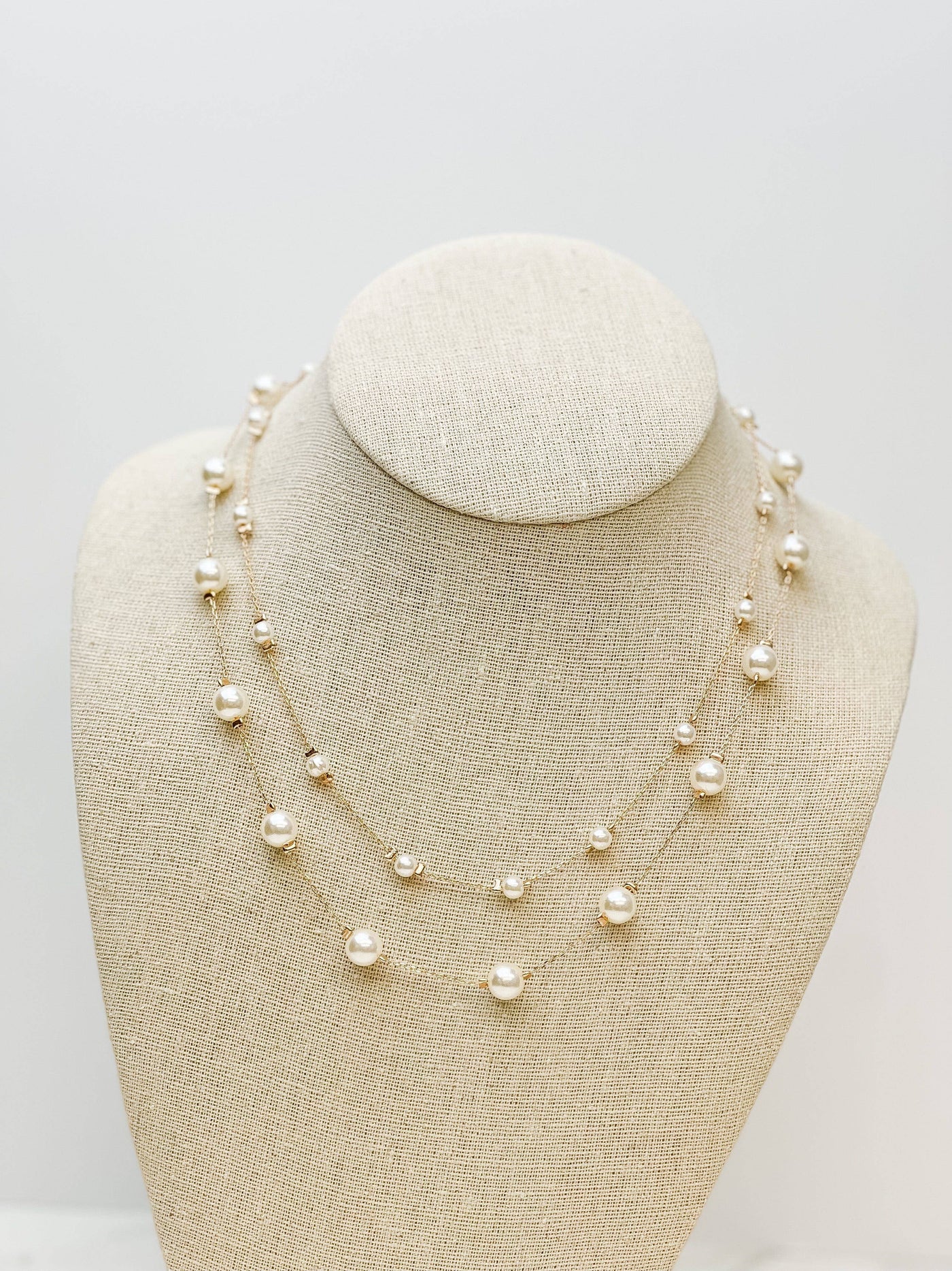 Dainty Pearl Bead Multi-Layer Station Necklace