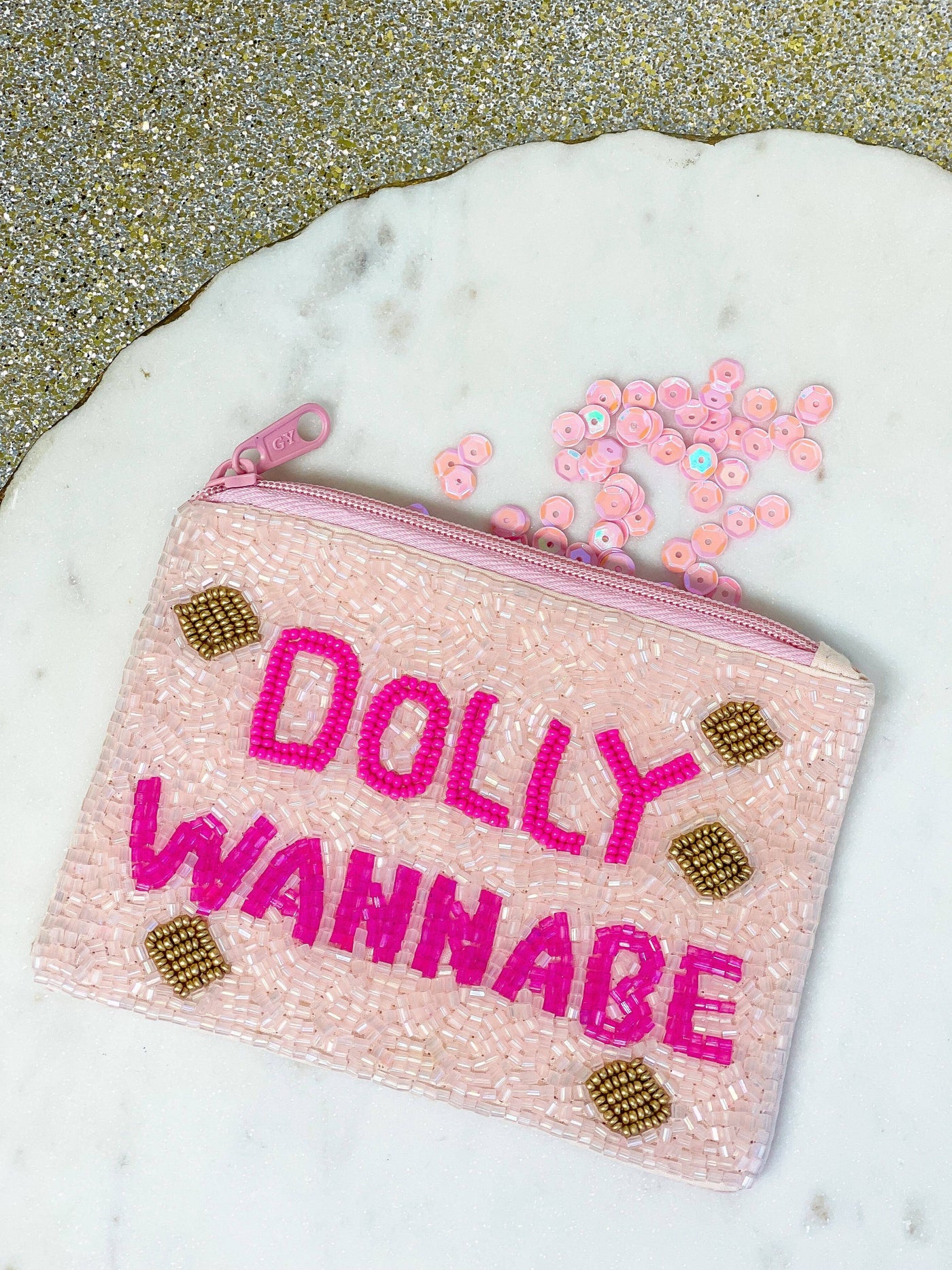 'Dolly Wannabe' Beaded Zip Pouch