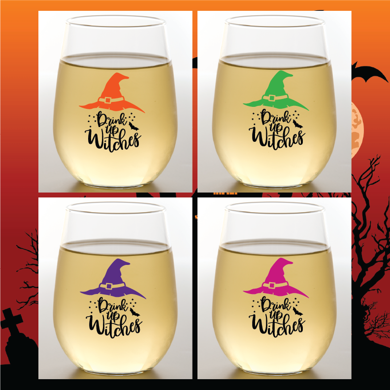 DRINK UP WITCHES Shatterproof Wine Glasses