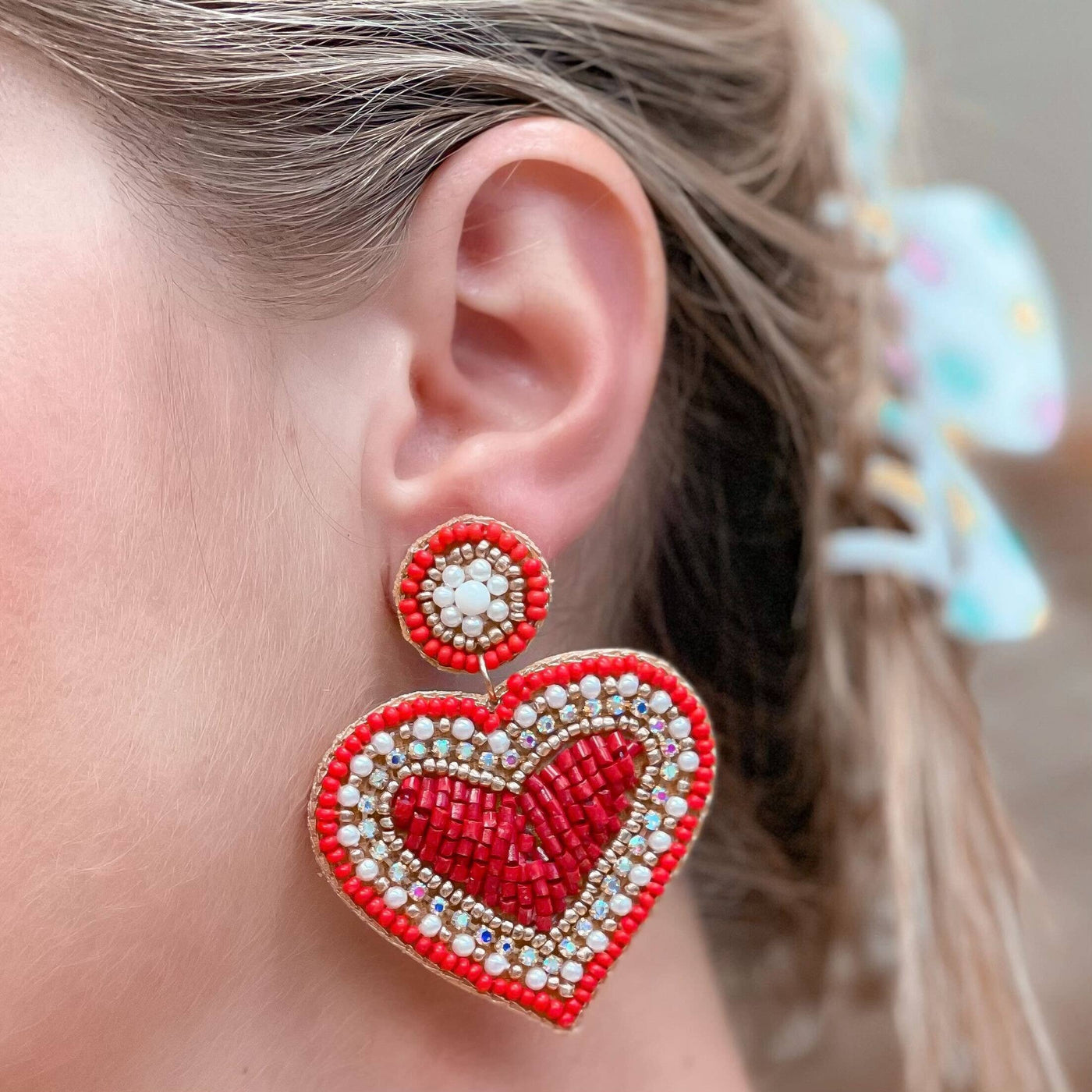 Beating Heart Beaded Dangle Earrings