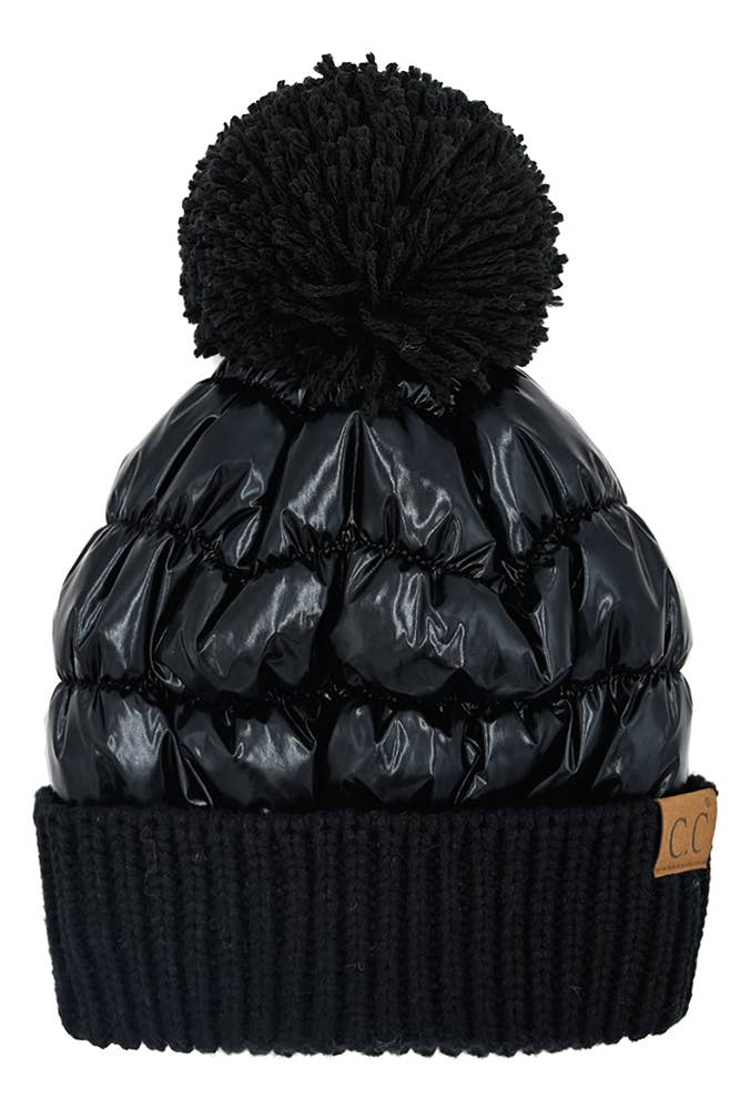 C.C Puffer Pom Hat: Black