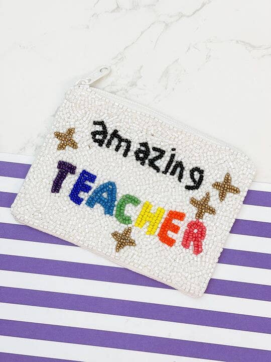 'Amazing Teacher' Beaded Zip Pouch
