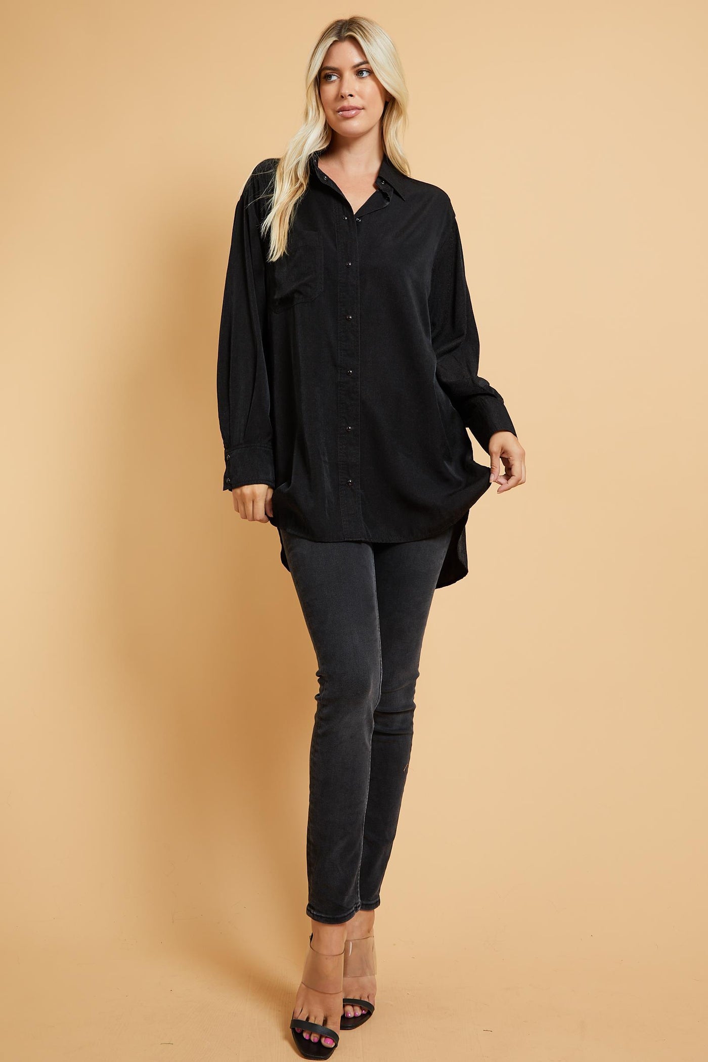 Endless Summer Nights Black Washed Button Down Tunic