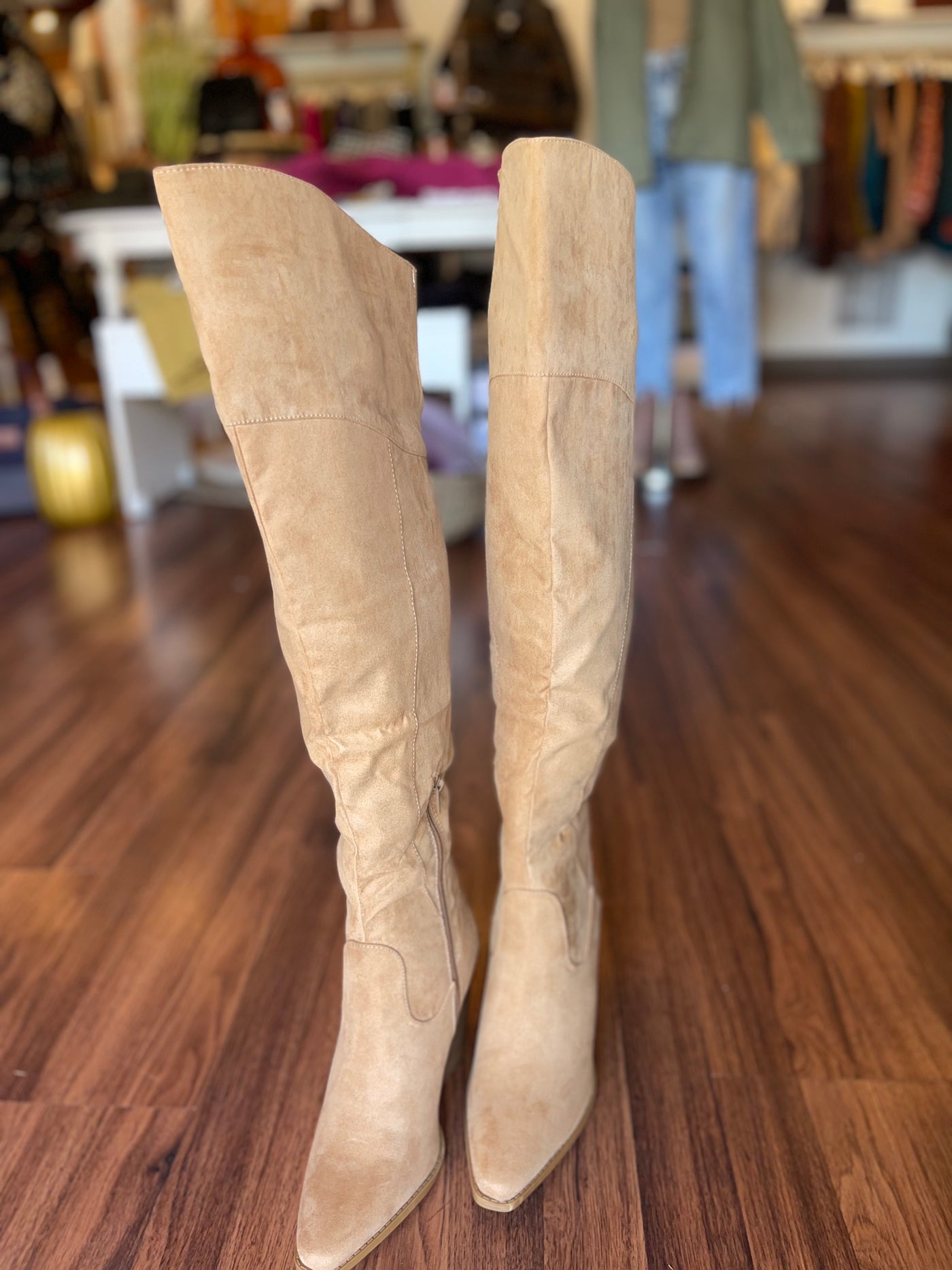 Calista Camel Faux Suede Over The Knee Boots