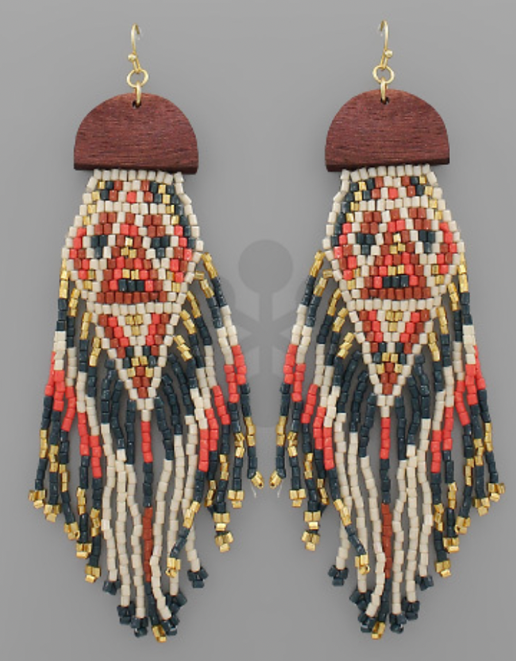 Wedge & Bead Tassel Earrings