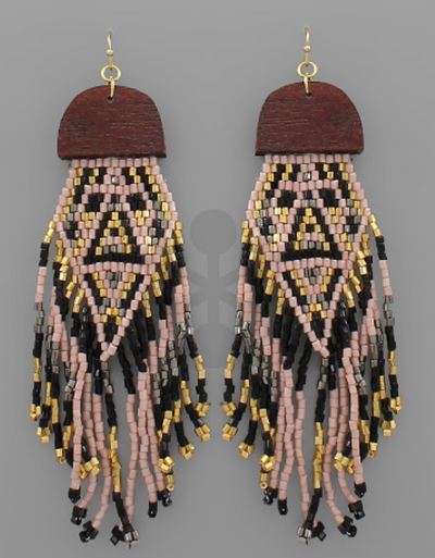 Wedge & Bead Tassel Earrings