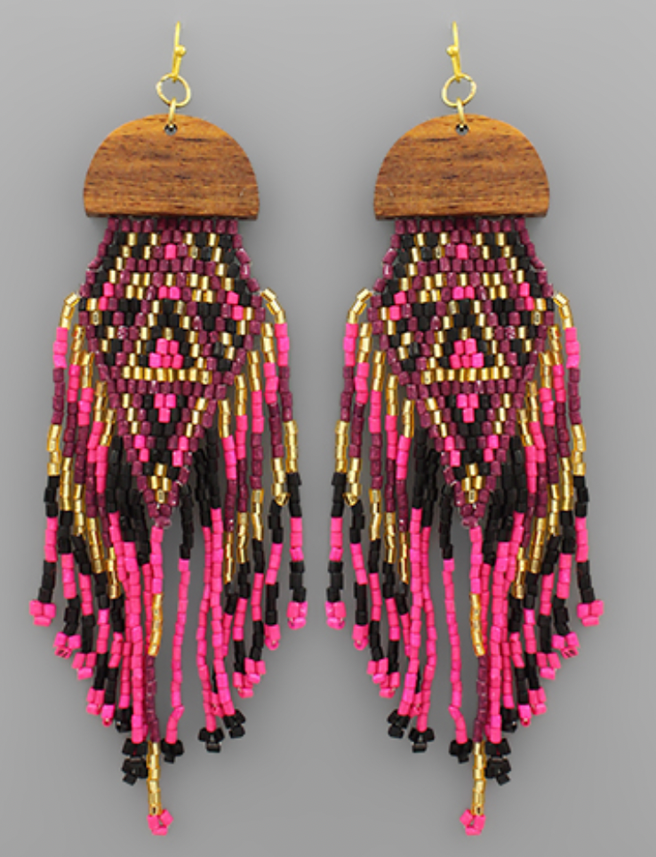 Wedge & Bead Tassel Earrings