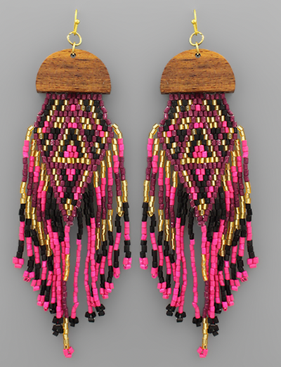 Wedge & Bead Tassel Earrings