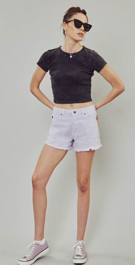 Soleil Colored High Rise Fray Hem Jean Shorts