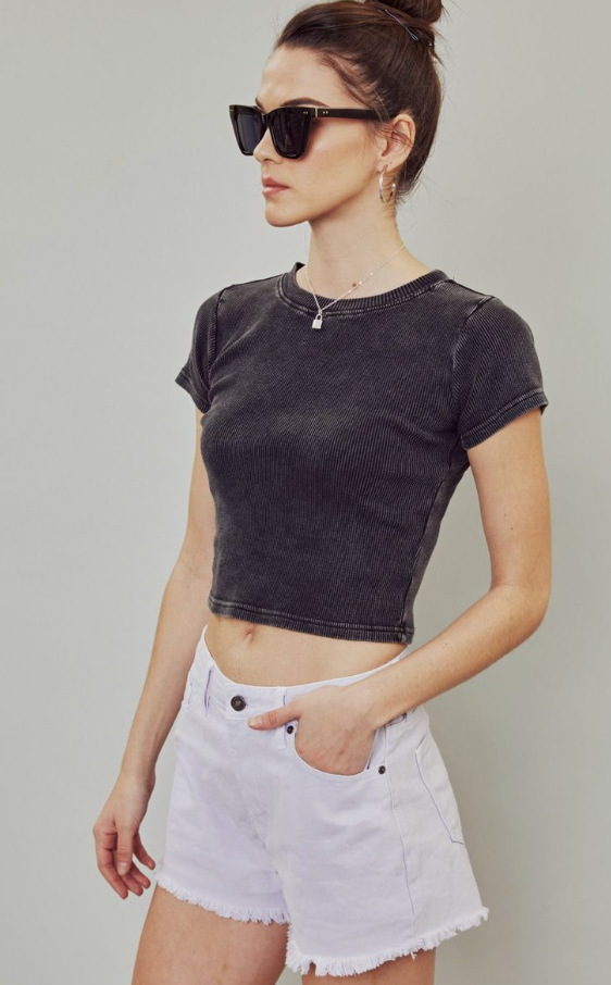 Soleil Colored High Rise Fray Hem Jean Shorts