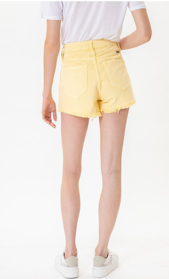 Soleil Colored High Rise Fray Hem Jean Shorts