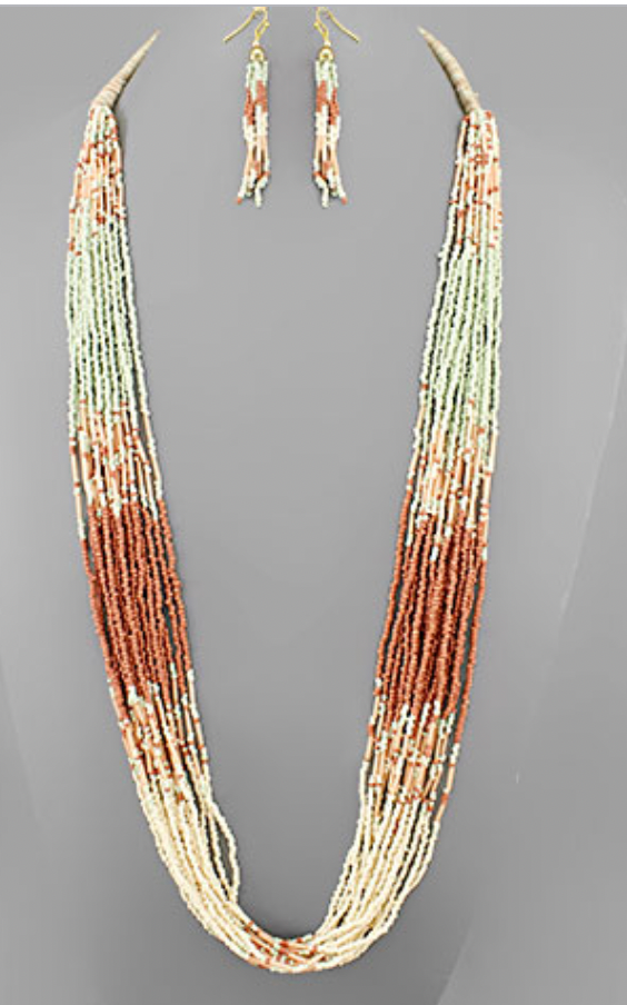Multi Bead Row Long Necklace