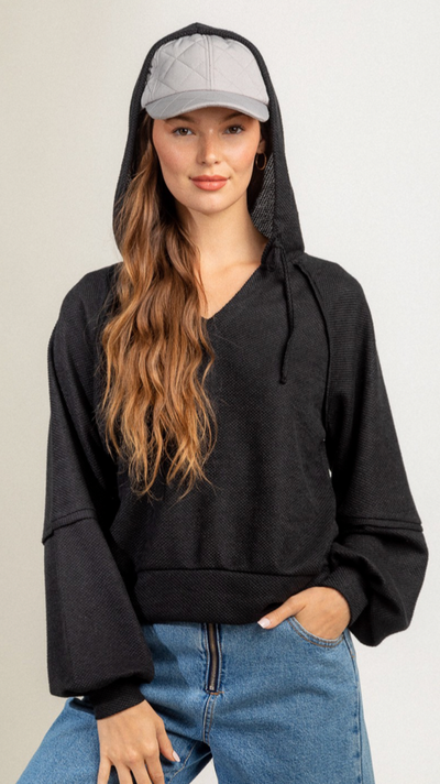 Roll With It Black Hooded Knit Top