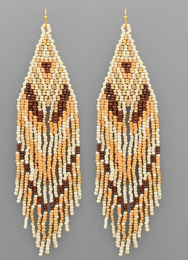 Beaded Rhombus & Tassel Earrings