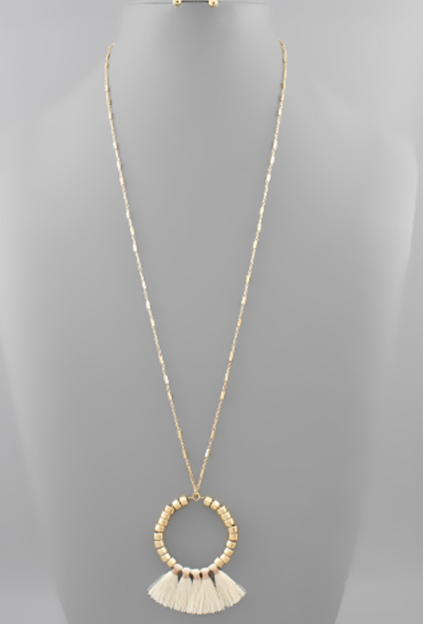 Thread Tassel Metal Bead Necklace