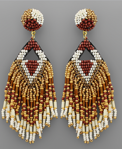 Rhombus Bead Tassel Earrings