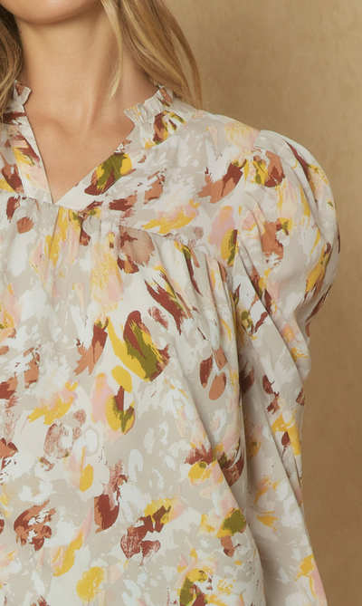 Sowing the Seeds of Love Abstract Ruffle Trim Top