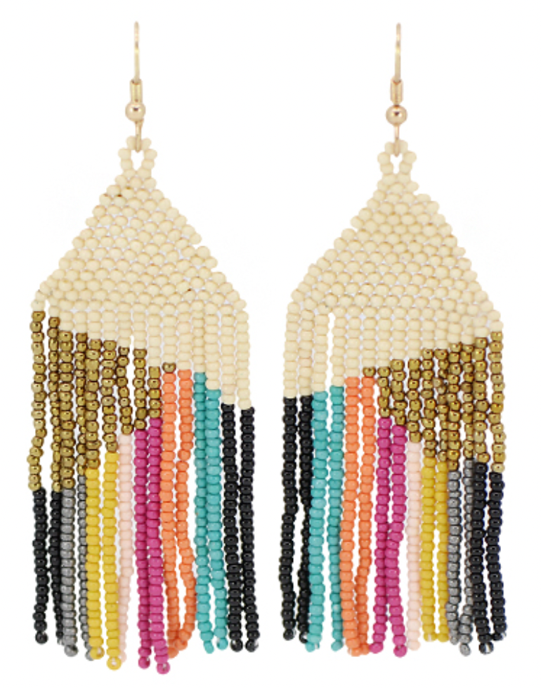 Multi Colored Beaded Tassel Earrings