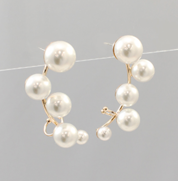 Pearl & Curved Bar Earrings