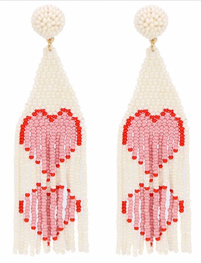 Heart Beaded Tassel Earrings