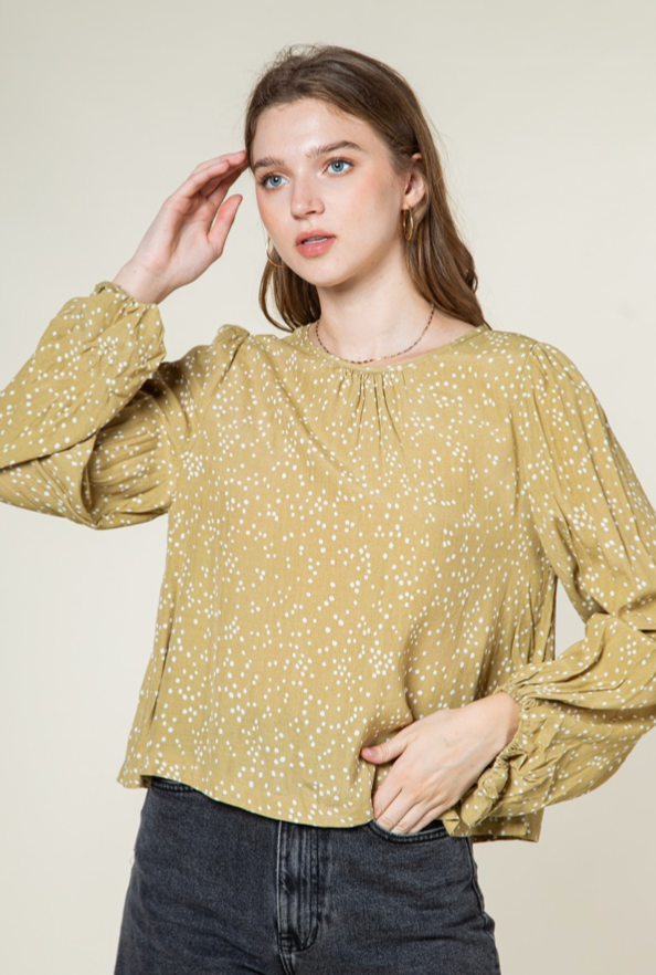 Giving You The Benefit Light Olive Dot Blouse