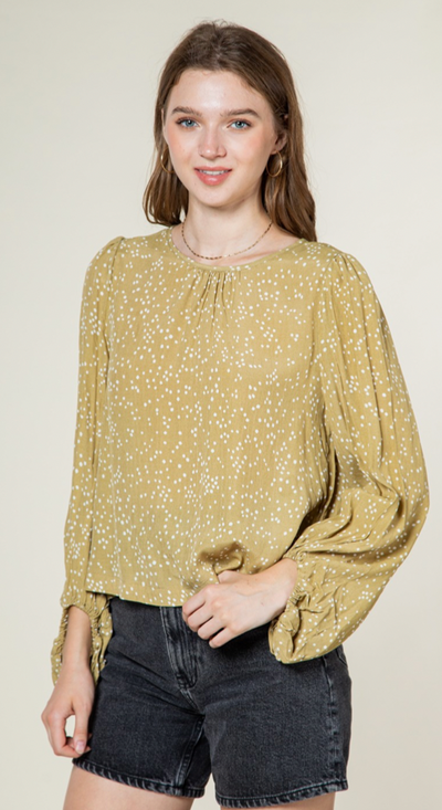 Giving You The Benefit Light Olive Dot Blouse