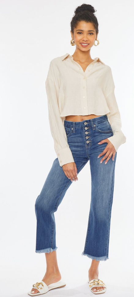 Ciska Straight Cropped Frayed Hem Jeans