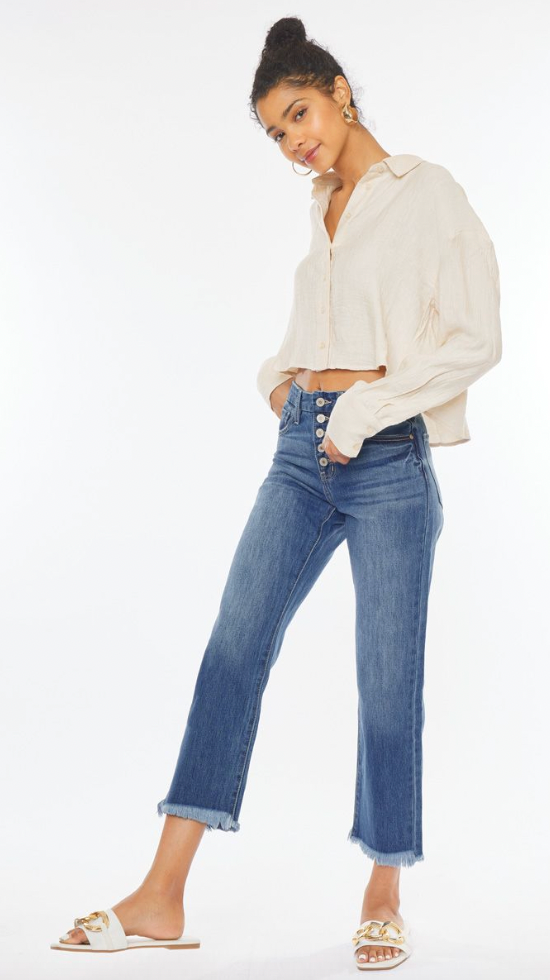 Ciska Straight Cropped Frayed Hem Jeans
