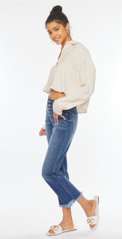 Ciska Straight Cropped Frayed Hem Jeans