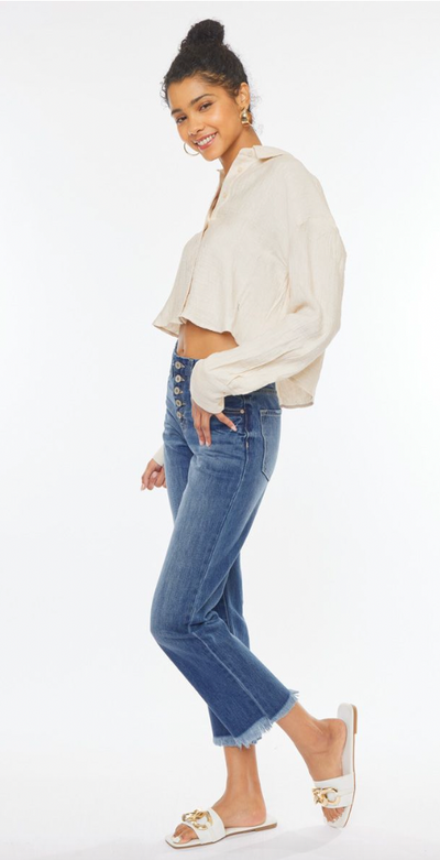 Ciska Straight Cropped Frayed Hem Jeans