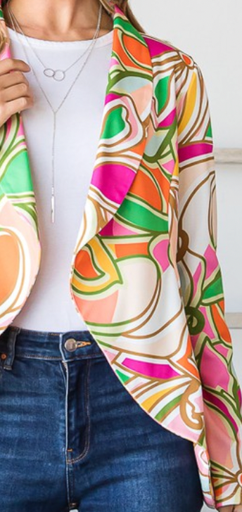 High Enough Multicolor Floral Open Blazer