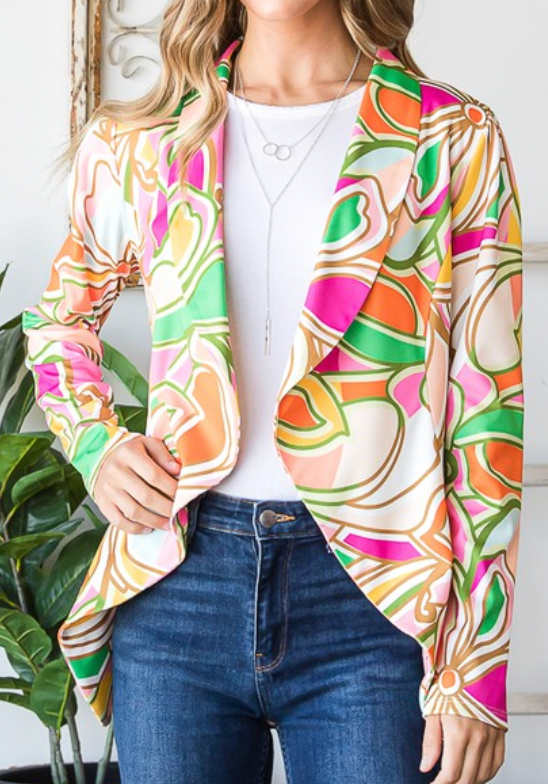 High Enough Multicolor Floral Open Blazer