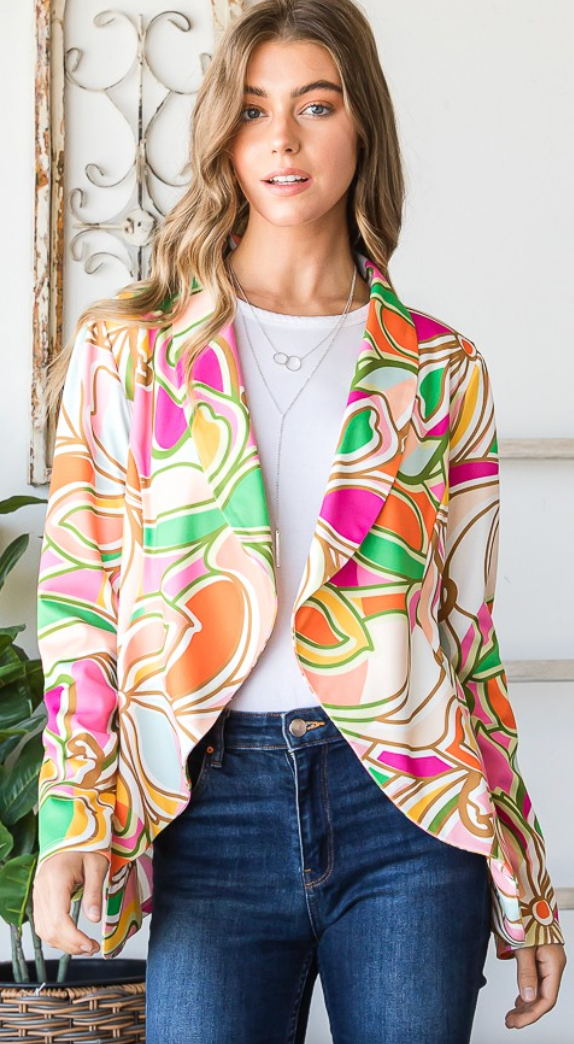 High Enough Multicolor Floral Open Blazer