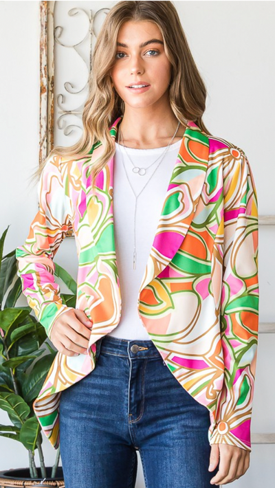 High Enough Multicolor Floral Open Blazer