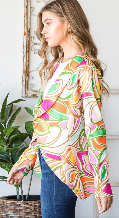 High Enough Multicolor Floral Open Blazer