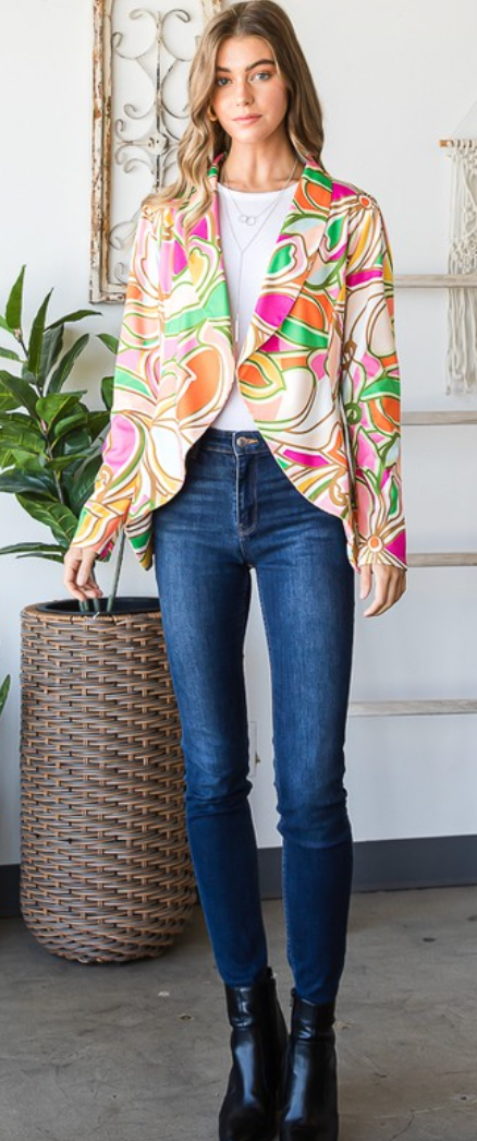 High Enough Multicolor Floral Open Blazer