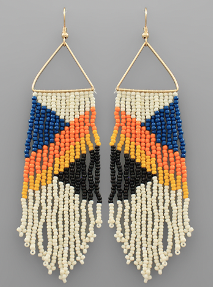 Triangle Metal Color Block Fringe Earrings
