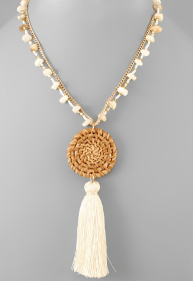 Disk & Tassel Bead Necklace