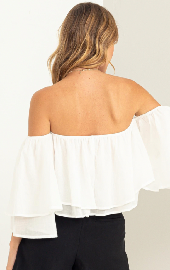 Romantic White Off Shoulder Tiered Top