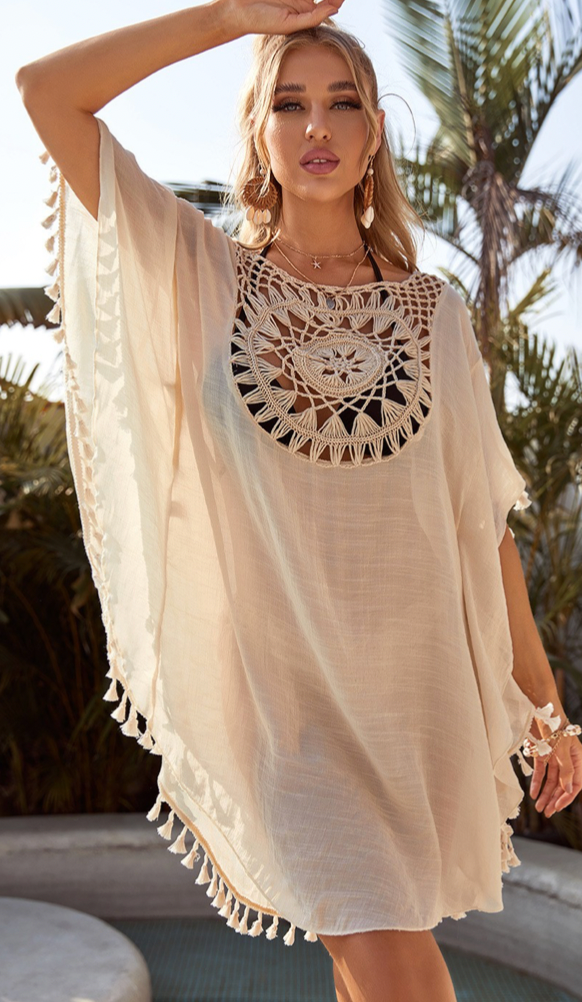 You're In Love White Macrame Tassel Fringe Poncho