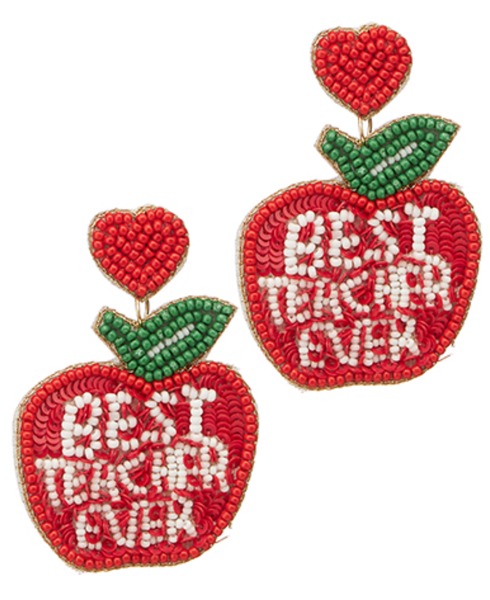 Best Teacher Ever Beaded Apple Earrings