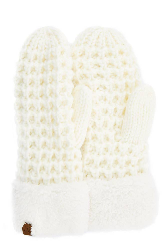C.C Chunky Knit Sherpa Lined Mitten Gloves